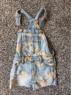 Jordache Light Denim with Yellow Flowers Distressed Overalls